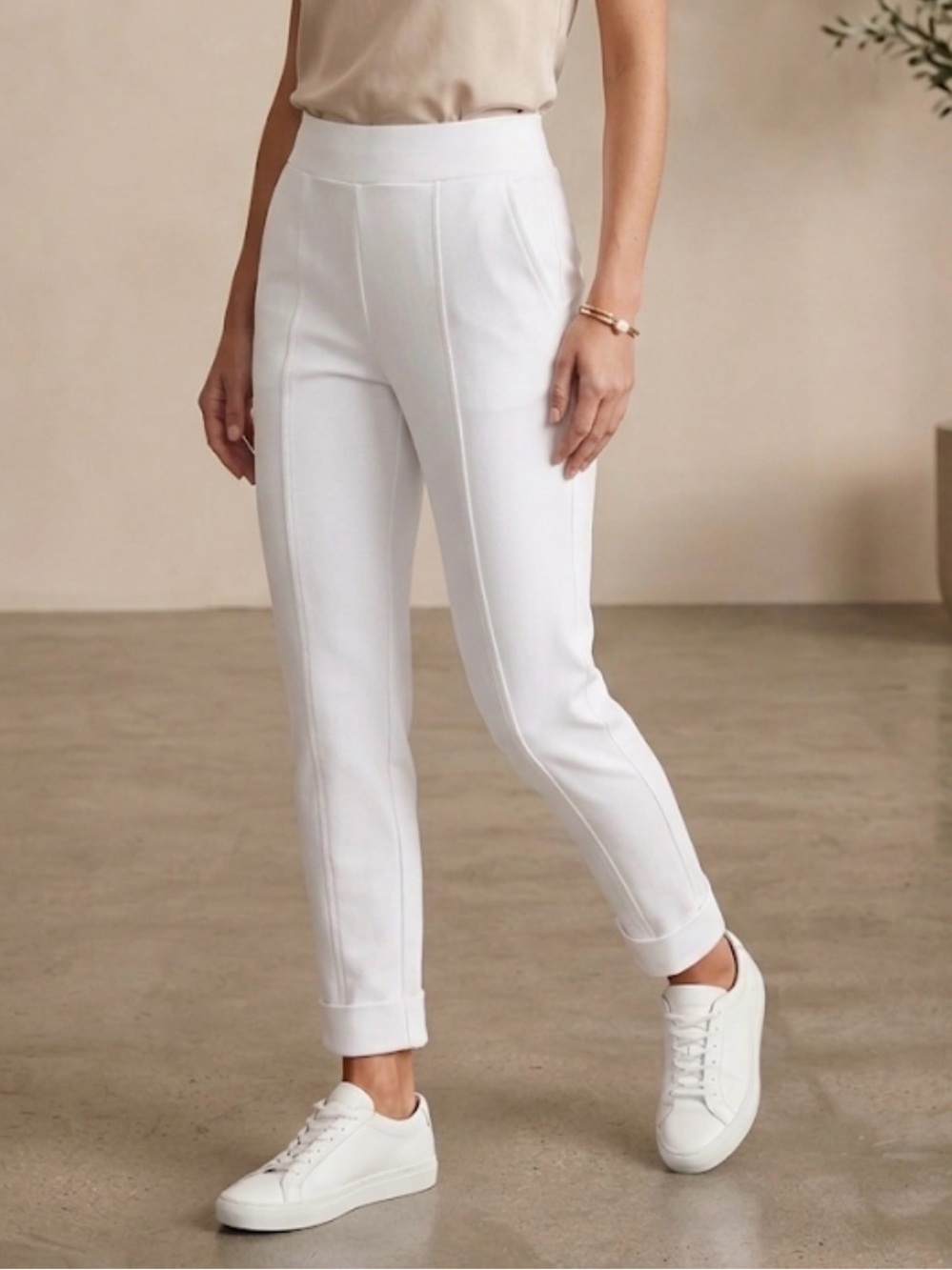 Orly White Pull-On Tailored Ankle Pants
